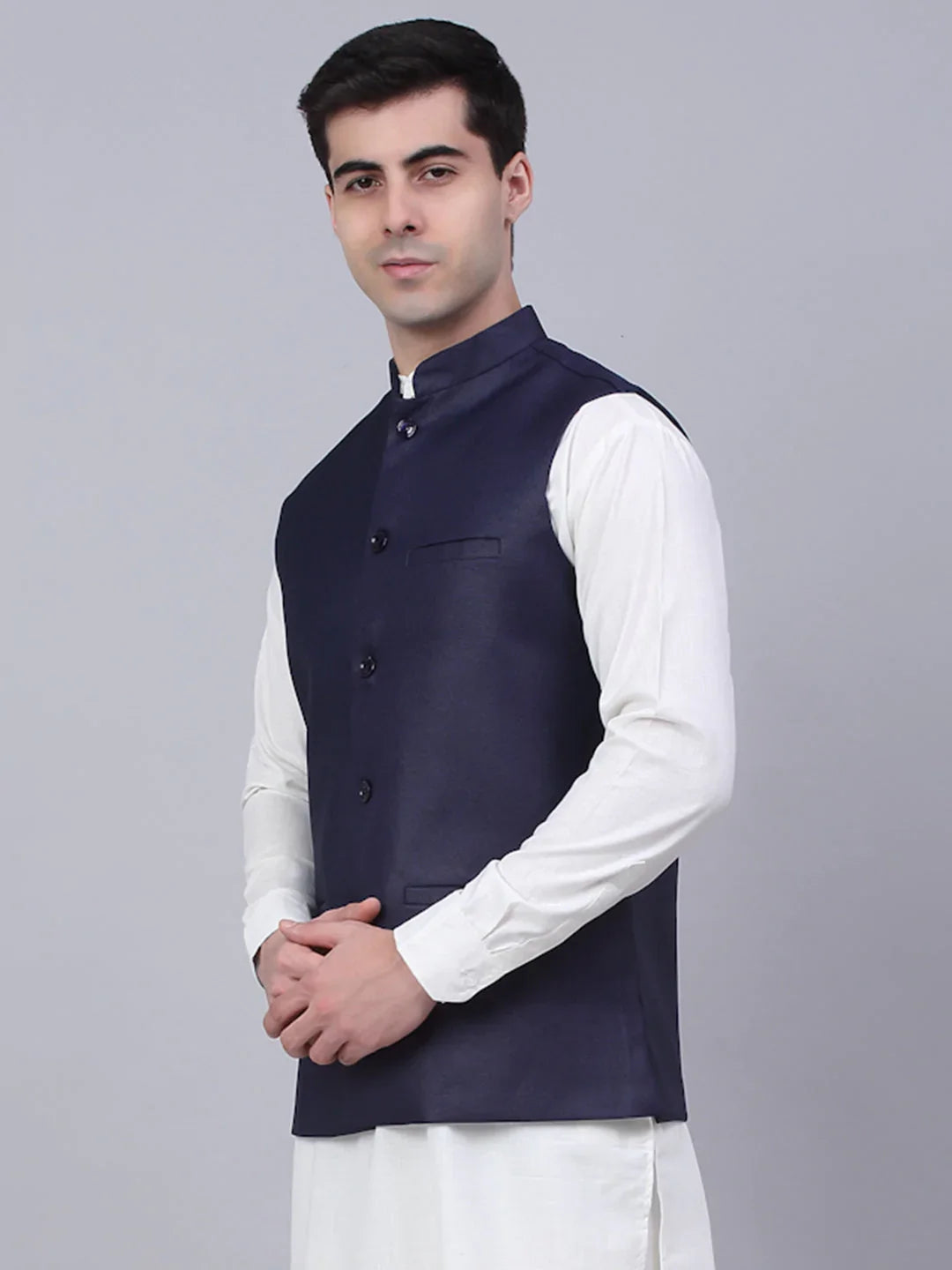 DesiQlo Men Waistcoat Nehru Jacket - Blue - JOWC_4046Navy_S