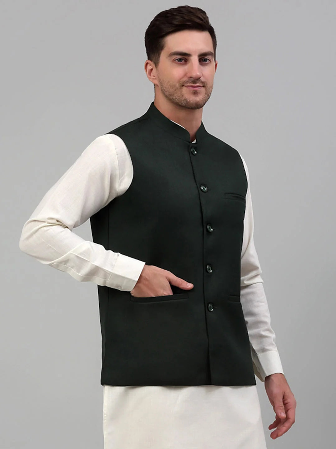 Olive Green Cotton Nehru Jacket - Ethnic Nehru Jackets for Men