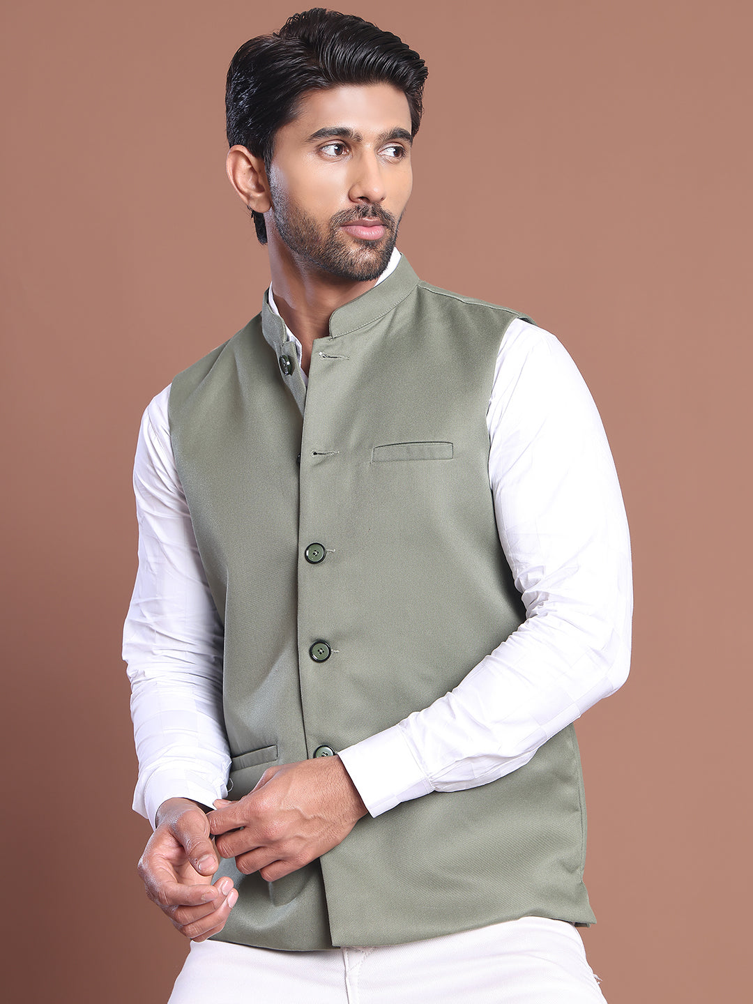DesiQlo Men Solid Men Waistcoat Nehru Jacket - Green