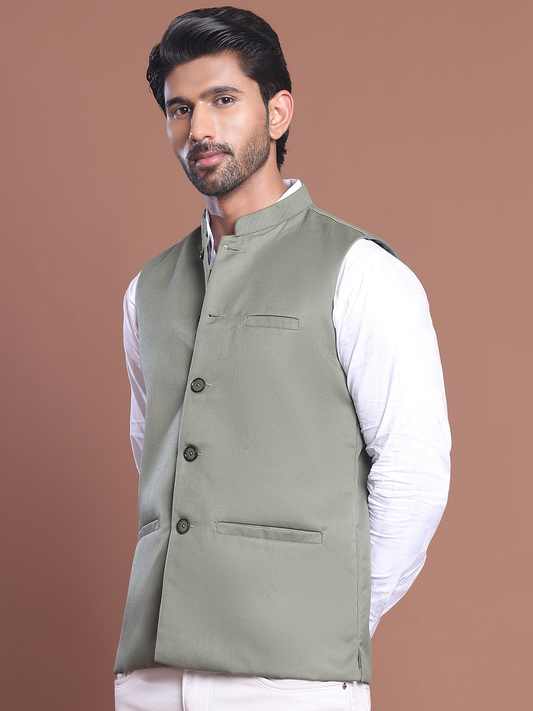 DesiQlo Men Solid Men Waistcoat Nehru Jacket - Green