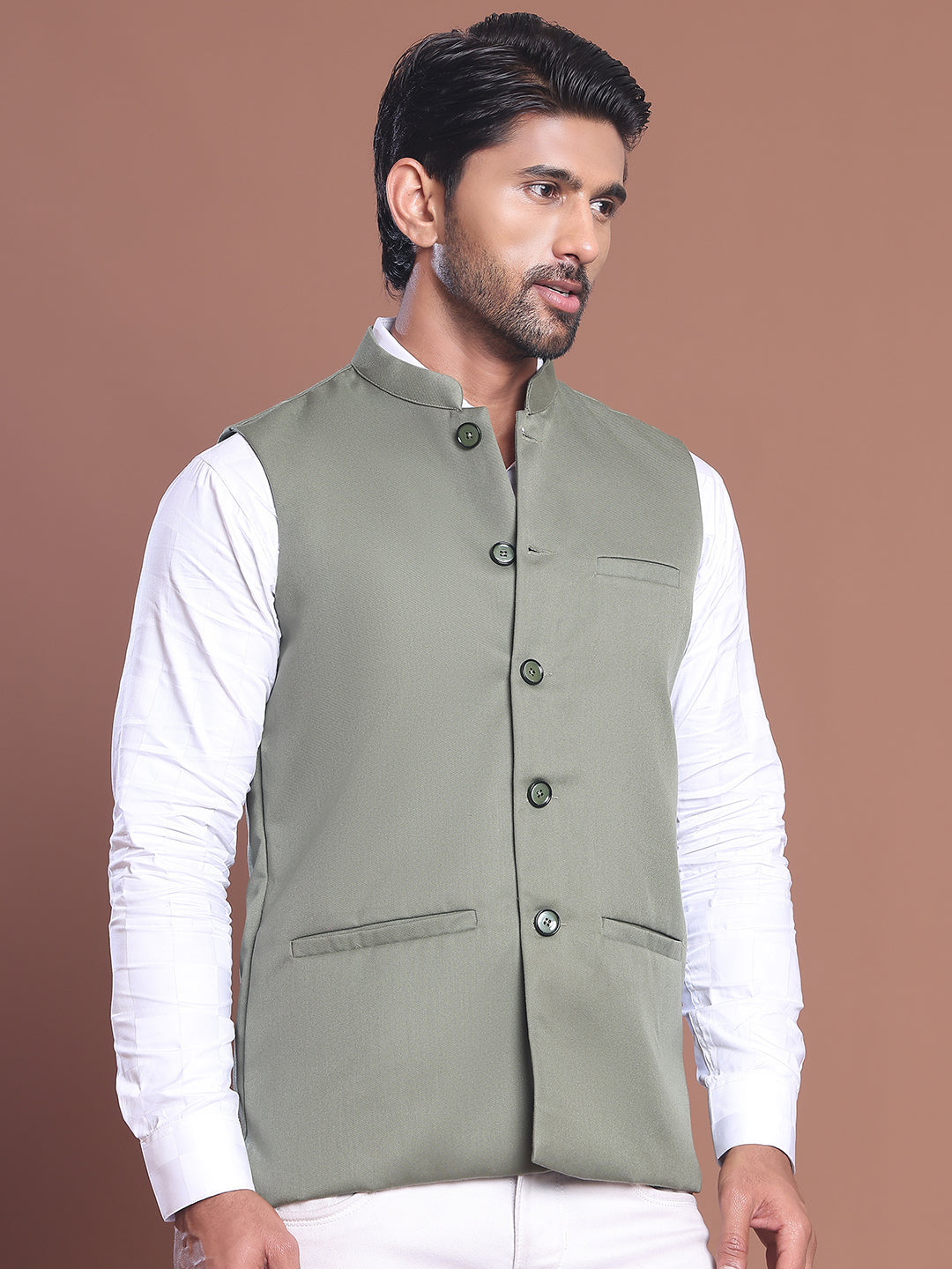 DesiQlo Men Solid Men Waistcoat Nehru Jacket - Green