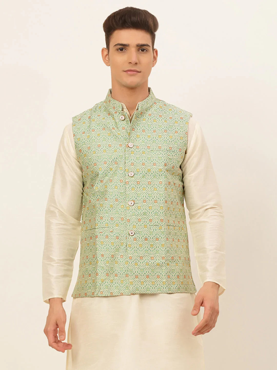 DesiQlo Men Waistcoat Nehru Jacket - Green - JOWC_4047Green_S