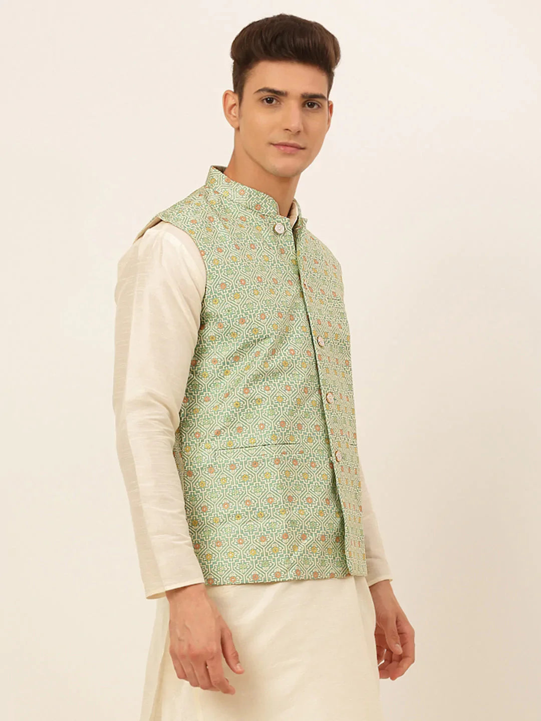 DesiQlo Men Waistcoat Nehru Jacket - Green - JOWC_4047Green_S