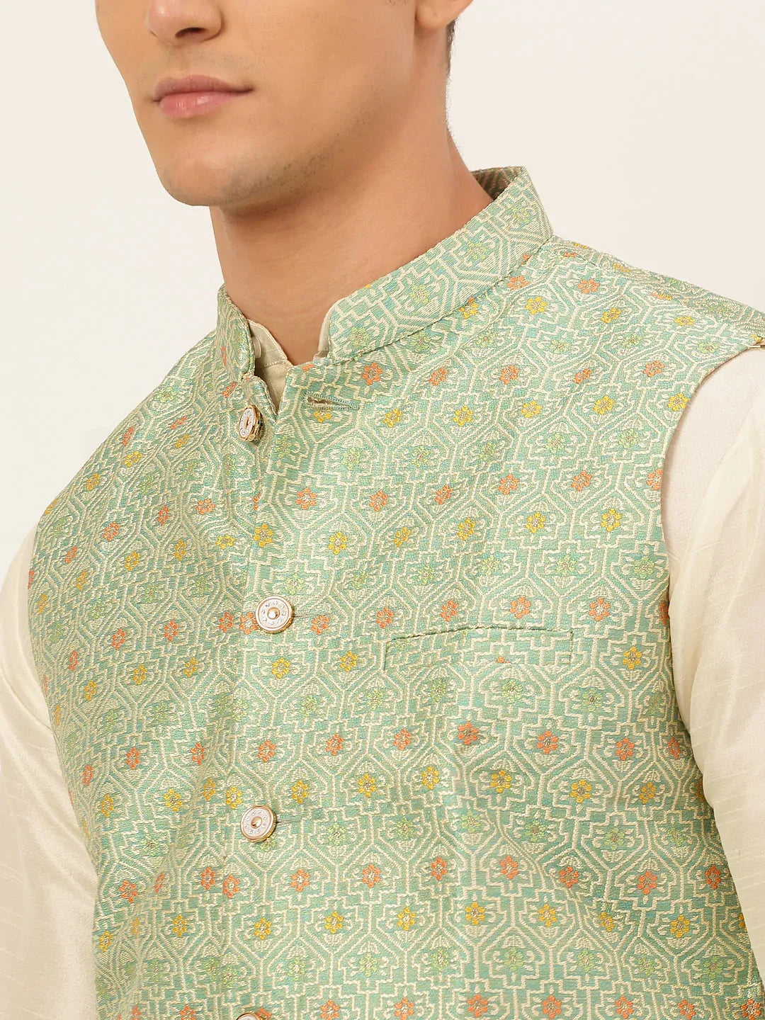 DesiQlo Men Waistcoat Nehru Jacket - Green - JOWC_4047Green_S