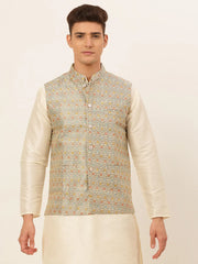 Men Grey Embroidered Nehru Jacket ( JOWC 4047 Grey )