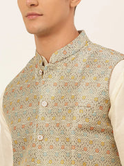 Men Grey Embroidered Nehru Jacket ( JOWC 4047 Grey )