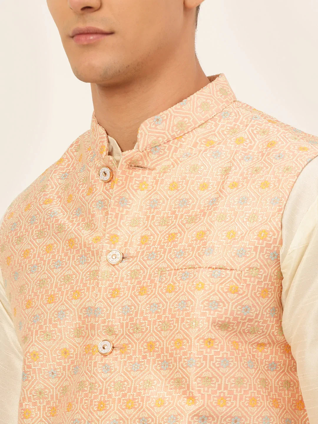 DesiQlo Men Waistcoat Nehru Jacket - Pink - JOWC_4047Pink_S