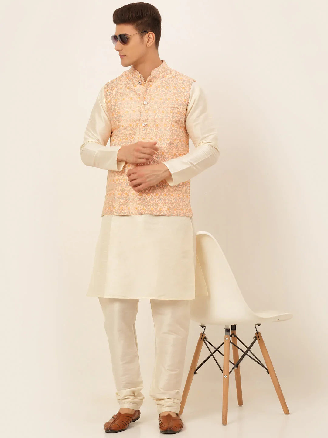 DesiQlo Men Waistcoat Nehru Jacket - Pink - JOWC_4047Pink_S