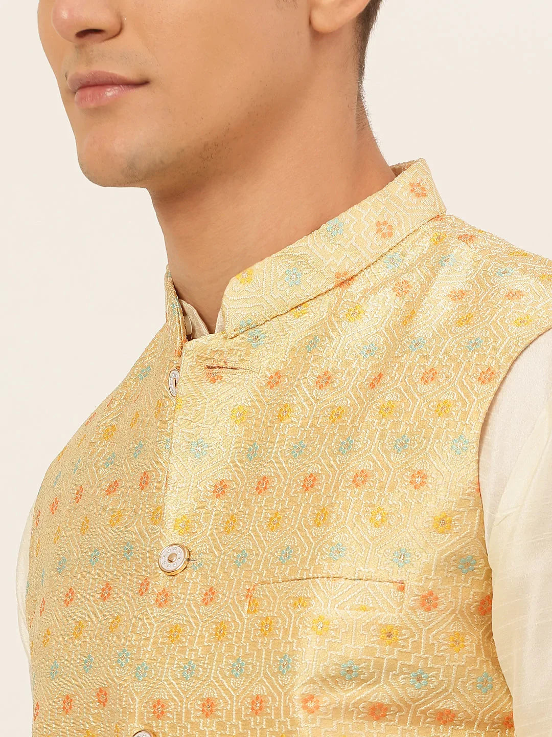 DesiQlo Men Waistcoat Nehru Jacket - Yellow - JOWC_4047Yellow_S