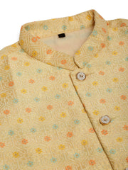 Men Yellow Embroidered Nehru Jacket ( JOWC 4047 Yellow )