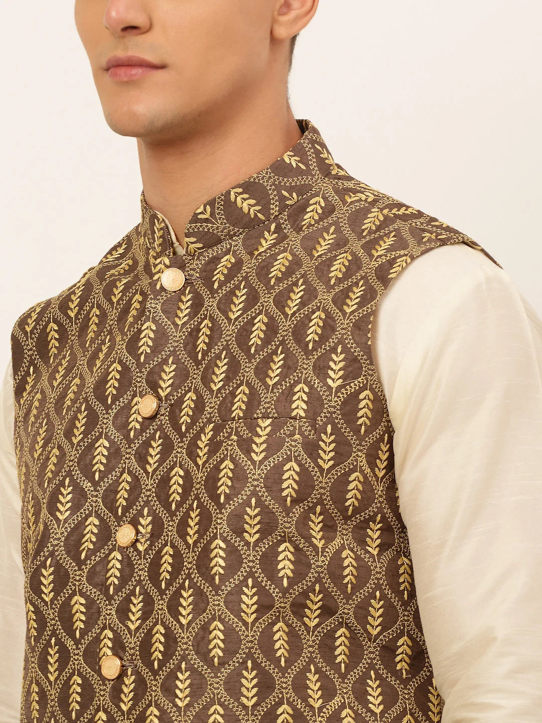Brown Embroidered Nehru Jacket: Stylish Men's Ethnic Waistcoat