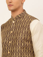 Men's Embroidered Waistcoat ( JOWC 4049Brown )-JOWC-4049