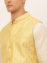 Men's Embroidered Waistcoat ( JOWC 4049Golden )-JOWC-4049