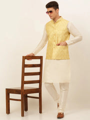 Men's Embroidered Waistcoat ( JOWC 4049Golden )-JOWC-4049