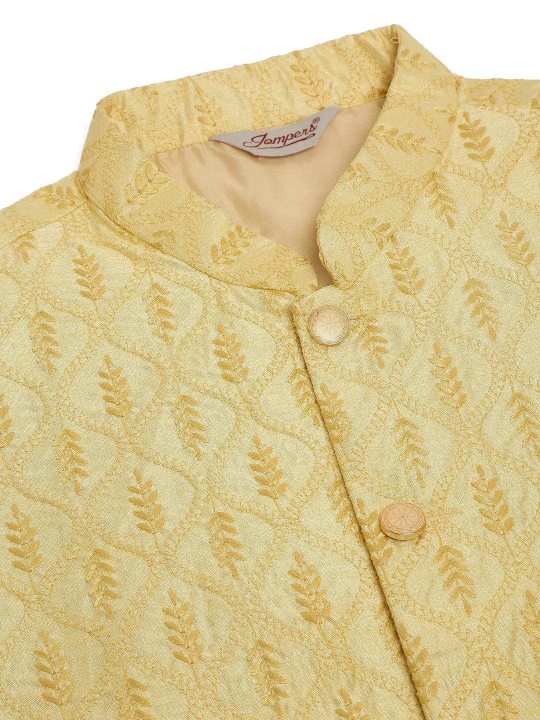 Golden Cotton Nehru Jacket: Men's Ethnic Wear | Waistcoat