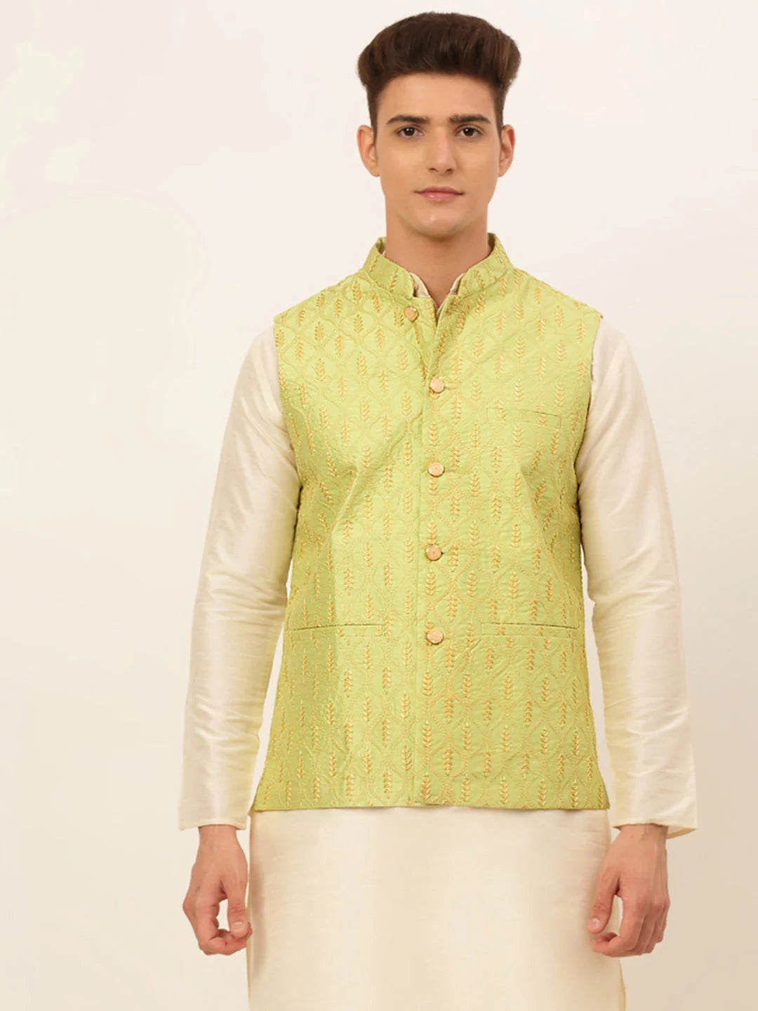 Men's Embroidered Waistcoat ( JOWC 4049Green )-JOWC-4049