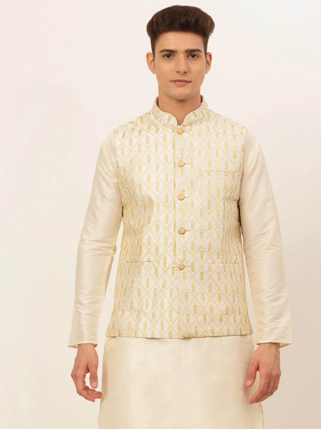 Silver Cotton Nehru Jacket: Men's Ethnic Wear Waistcoat | Modi