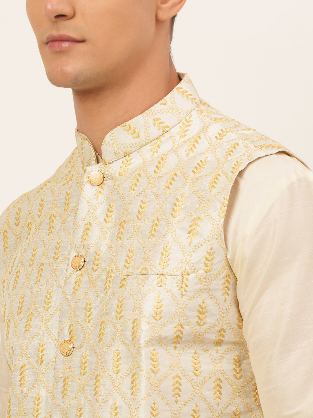 Silver Cotton Nehru Jacket: Men's Ethnic Wear Waistcoat | Modi