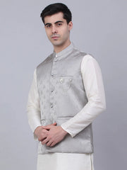 Men's Grey Woven Design Waistcoats ( JOWC 4050Grey )-JOWC-4050