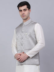 Men's Grey Woven Design Waistcoats ( JOWC 4050Grey )-JOWC-4050