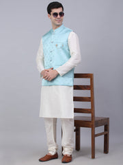 Men's Sky Blue Woven Design Waistcoats ( JOWC 4050Sky )-JOWC-4050