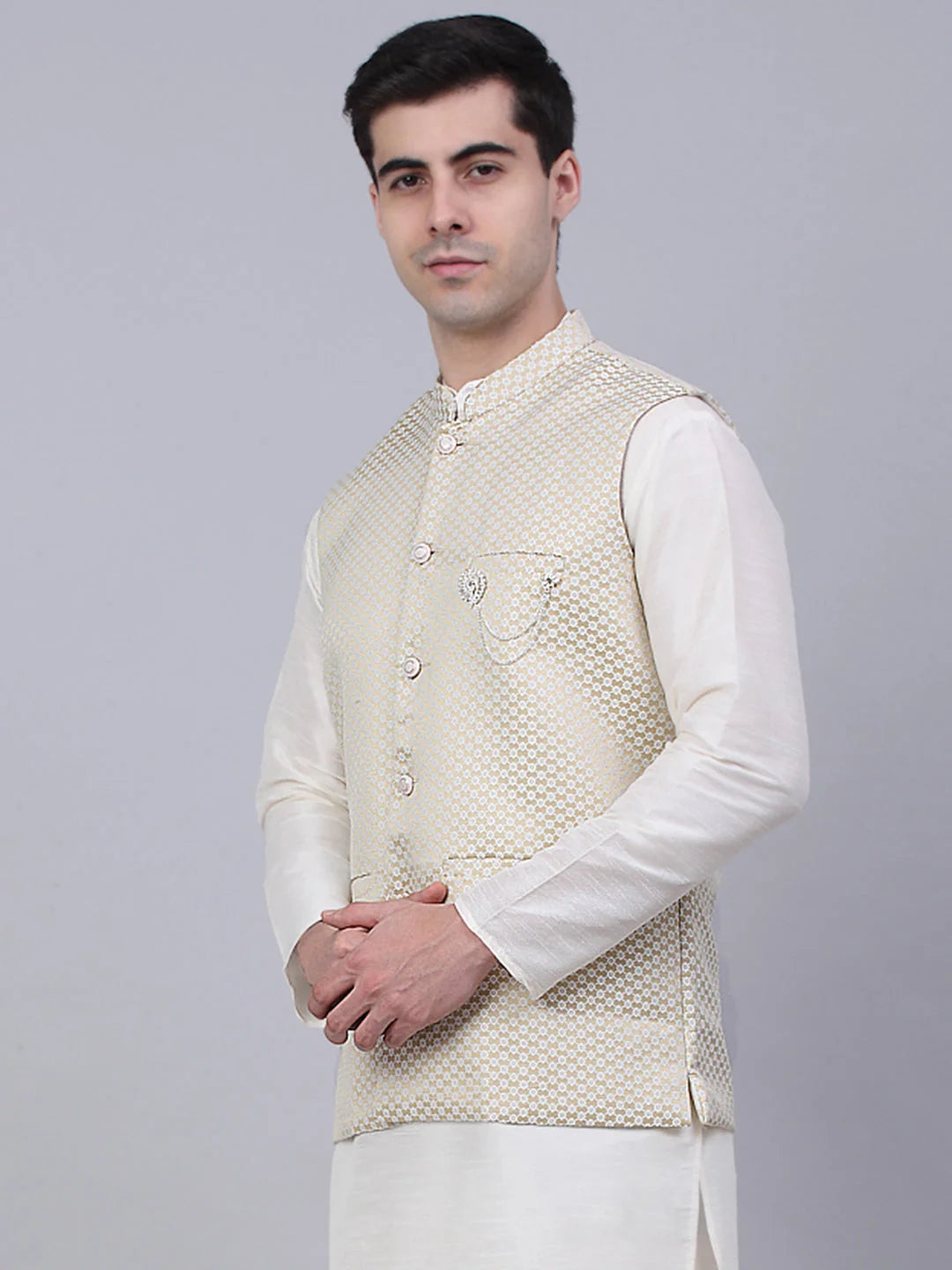 Beige Cotton Nehru Jacket: Men's Indian Nehru Jackets Online