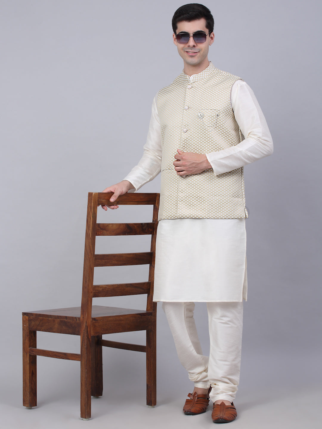 Beige Cotton Nehru Jacket: Men's Indian Nehru Jackets Online