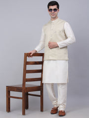 Men's Beige Woven Design Waistcoats ( JOWC 4066Beige )-JOWC-4066