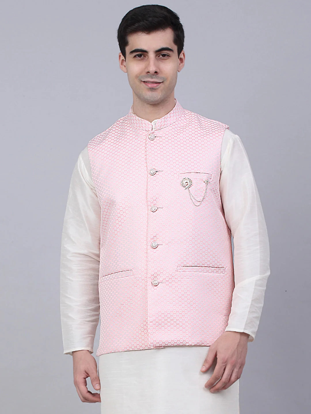 Pink Cotton Nehru Jackets: Men's Ethnic Wear for Weddings
