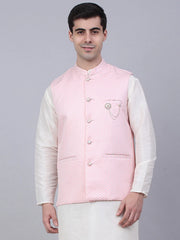 Men's Pink Woven Design Waistcoats ( JOWC 4066Pink )-JOWC-4066
