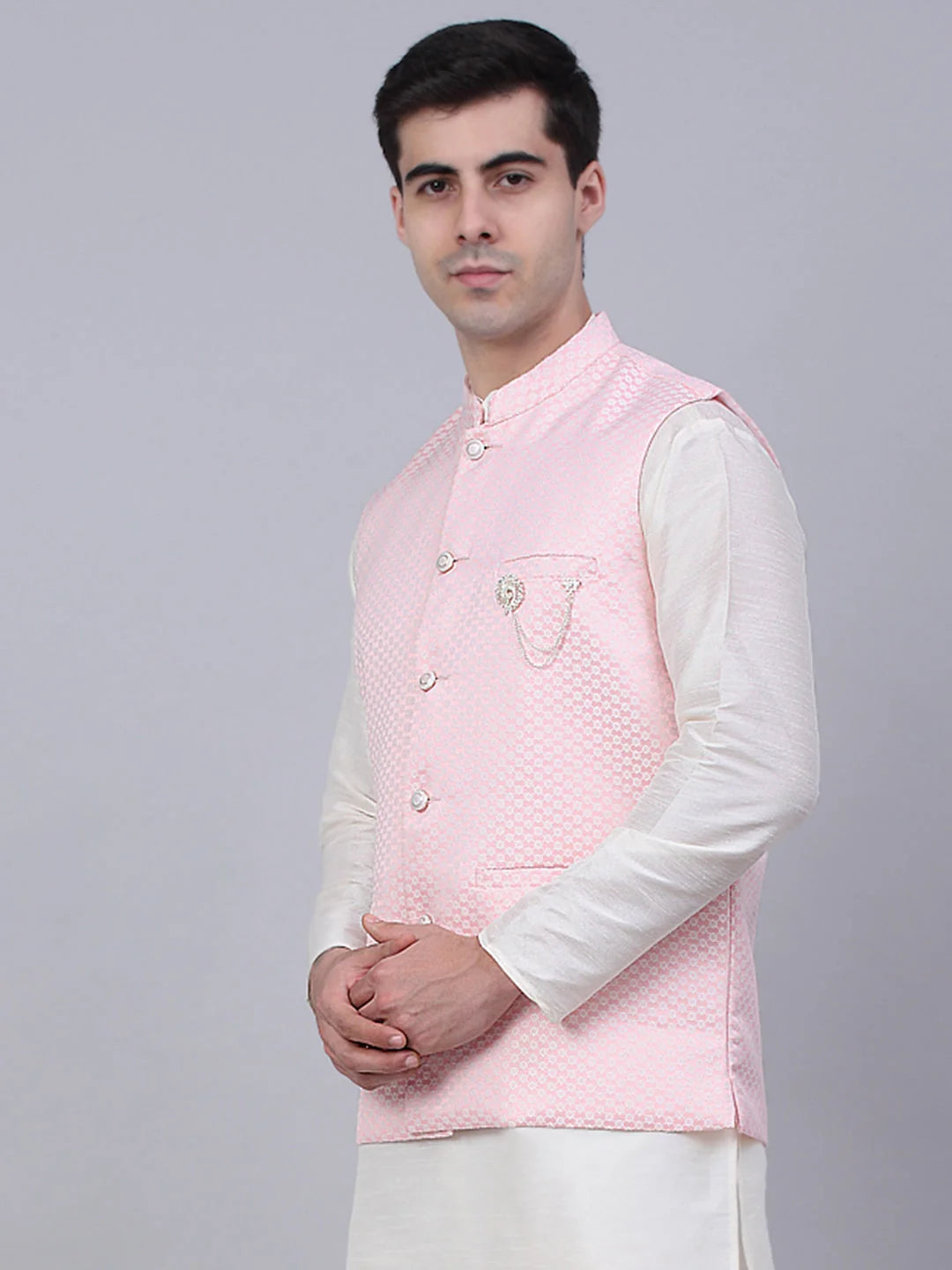 Pink Cotton Nehru Jackets: Men's Ethnic Wear for Weddings
