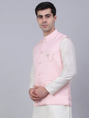 Men's Pink Woven Design Waistcoats ( JOWC 4066Pink )-JOWC-4066
