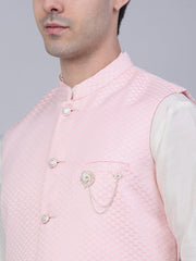 Men's Pink Woven Design Waistcoats ( JOWC 4066Pink )-JOWC-4066