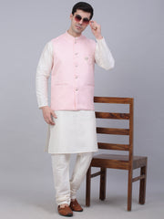 Men's Pink Woven Design Waistcoats ( JOWC 4066Pink )-JOWC-4066
