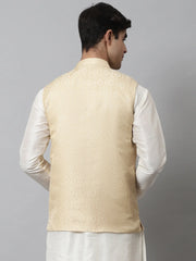 Men's Golden Woven Design Waistcoats ( JOWC 4069Golden )-JOWC-4069