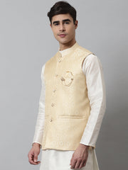 Men's Golden Woven Design Waistcoats ( JOWC 4069Golden )-JOWC-4069