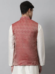 Men's Maroon Woven Design Waistcoats ( JOWC 4069Maroon )-JOWC-4069