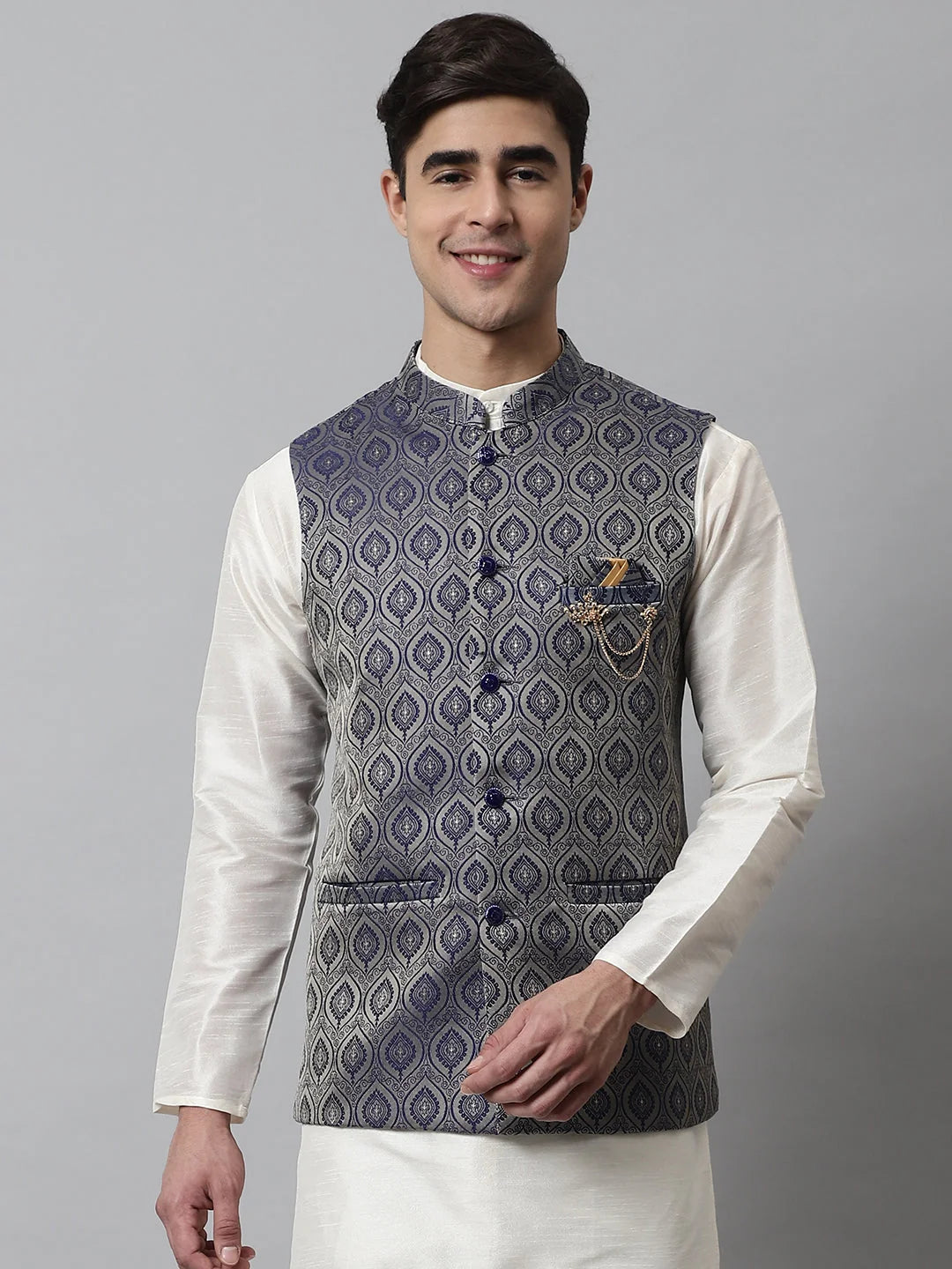 Navy Blue Modi Jacket - Nehru Jackets For Weddings