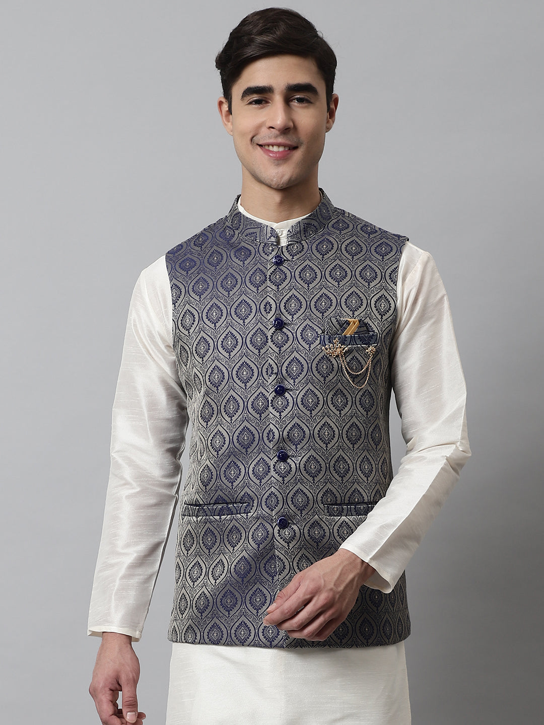 Navy Blue Modi Jacket - Nehru Jackets For Weddings