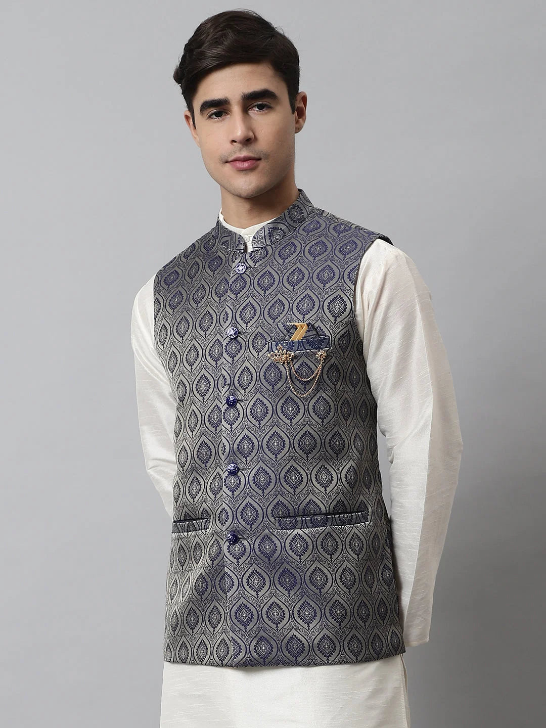 Navy Blue Modi Jacket - Nehru Jackets For Weddings