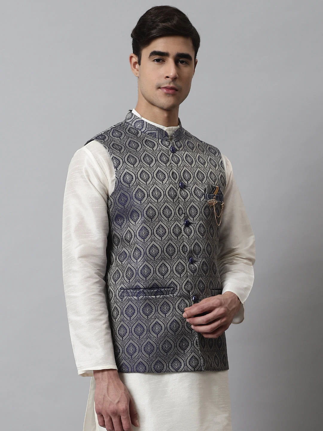 Navy Blue Modi Jacket - Nehru Jackets For Weddings