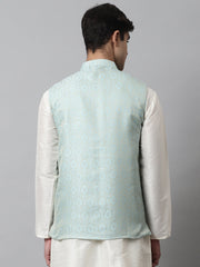 Men's Sky Blue Woven Design Waistcoats ( JOWC 4069Sky )-JOWC-4069