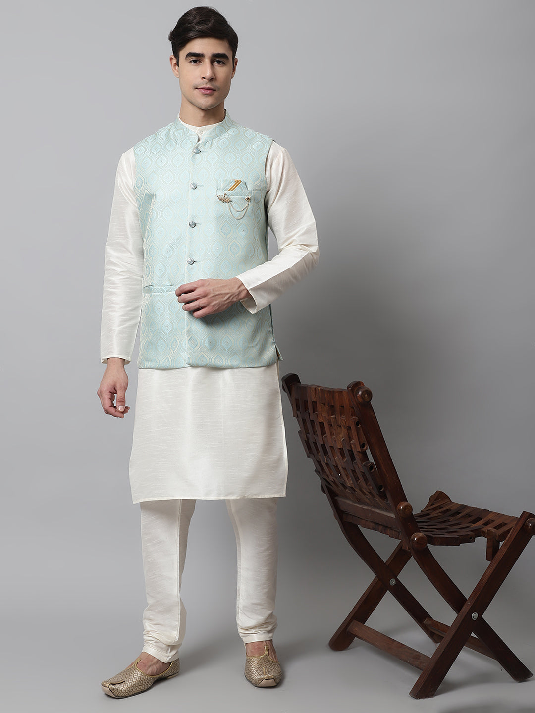 Sky Blue Cotton Nehru Jacket - Men's Ethnic Wear