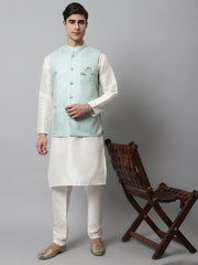 Men's Sky Blue Woven Design Waistcoats ( JOWC 4069Sky )-JOWC-4069