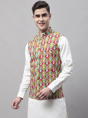 Men Olive and Maroon Printed Waistcoats-JOWC-4070