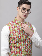 Men Olive and Maroon Printed Waistcoats-JOWC-4070