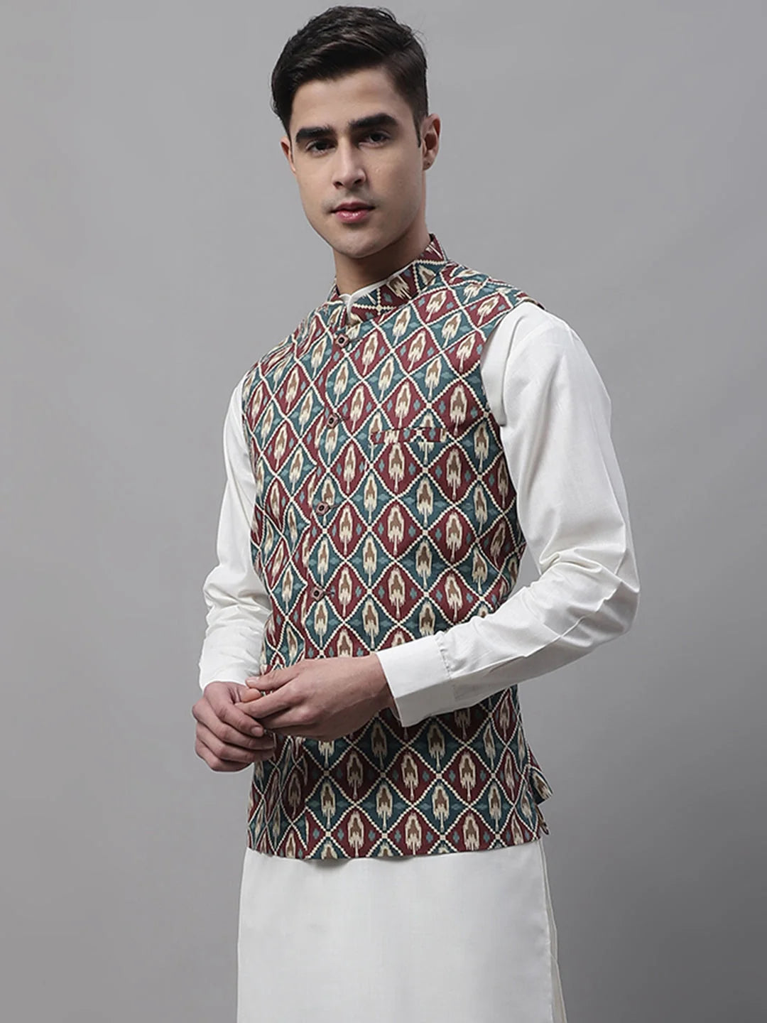 Men's Teal & Maroon Nehru Jacket | Indian Ethnic Wear