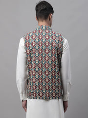Men Teal and Maroon Printed Waistcoats-JOWC-4070
