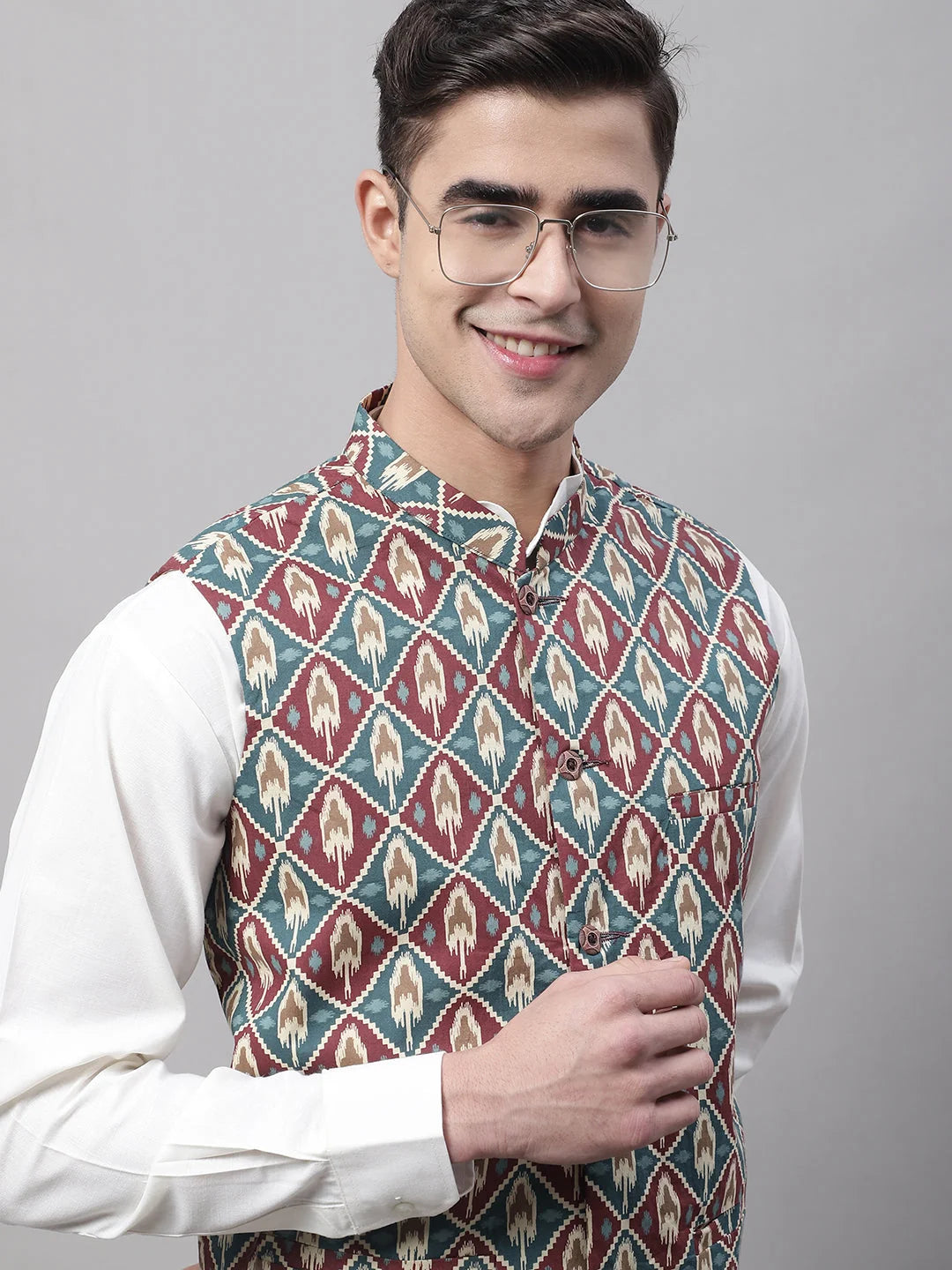Men's Teal & Maroon Nehru Jacket | Indian Ethnic Wear