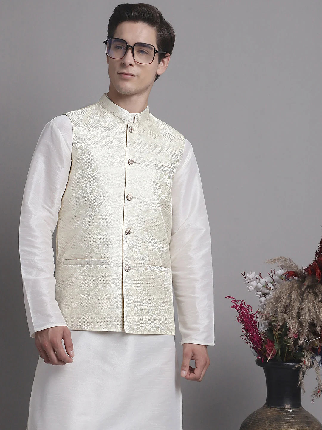 Cream Cotton Nehru Jacket - Modi Jacket for Indian Weddings